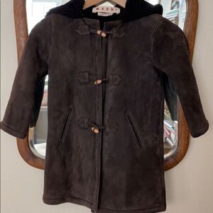 MARNI Kids Shearling toggle pea coat + mittens